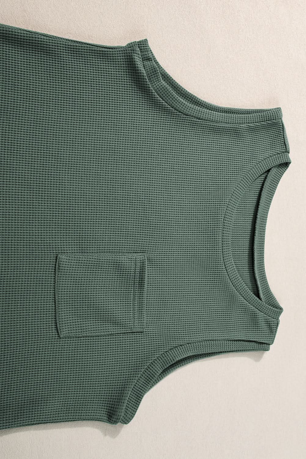 Mist Green Waffle Knit Patched Pocket Tank and Drawstring Shorts Set - Love Salve